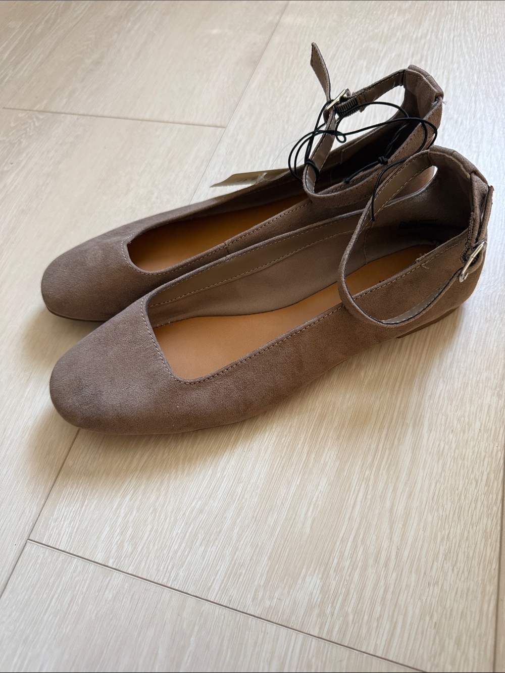 a.n.a Taupe Suede Ankle-Strap Flats